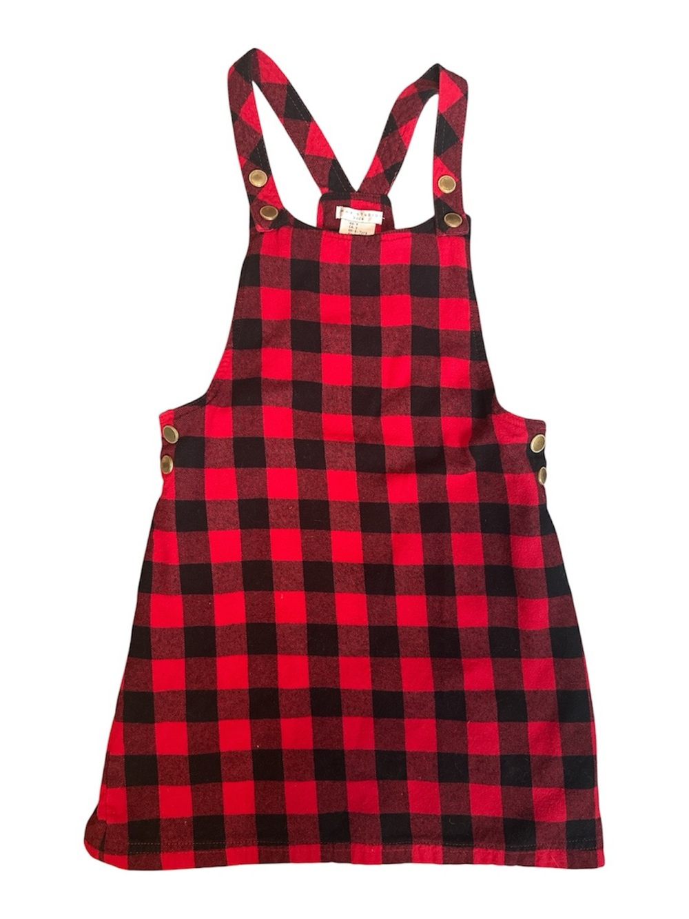 Girls Max Stufio Red & Black Plaid Pinafore Dress